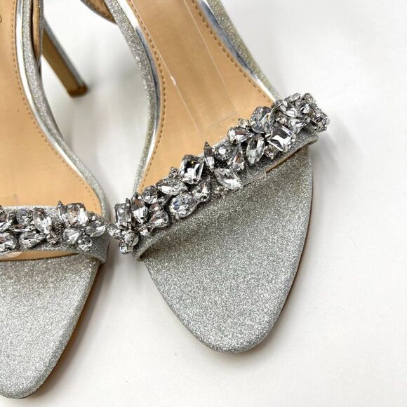 Jewel‎ Badgley Mischka Womens Size 6.5 Jeweled Silver Dress Sandals Heels Shoes - Picture 4 of 12